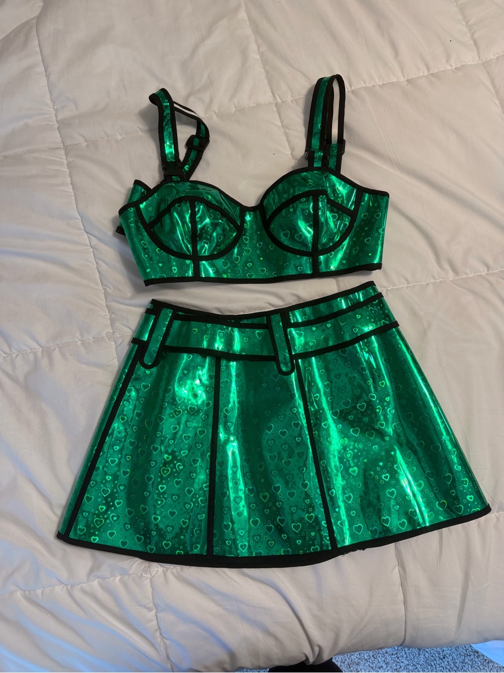 Dolls Kill Metallic Emerald Green Mini Skirt Set
